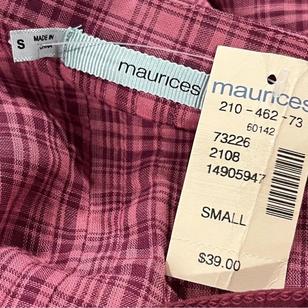Maurice’s Pink Plaid Long Sleeve Dress‎ size small